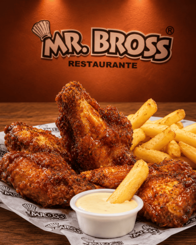 Alitas glaseadas con papas y salsa